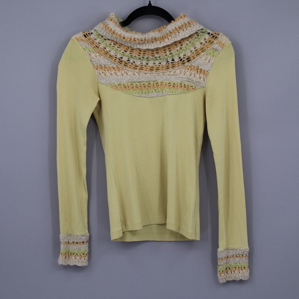 Anthropologie Moth Crochet Sweater Womens XS Yellow Cottagecore Grannycore Boho‎